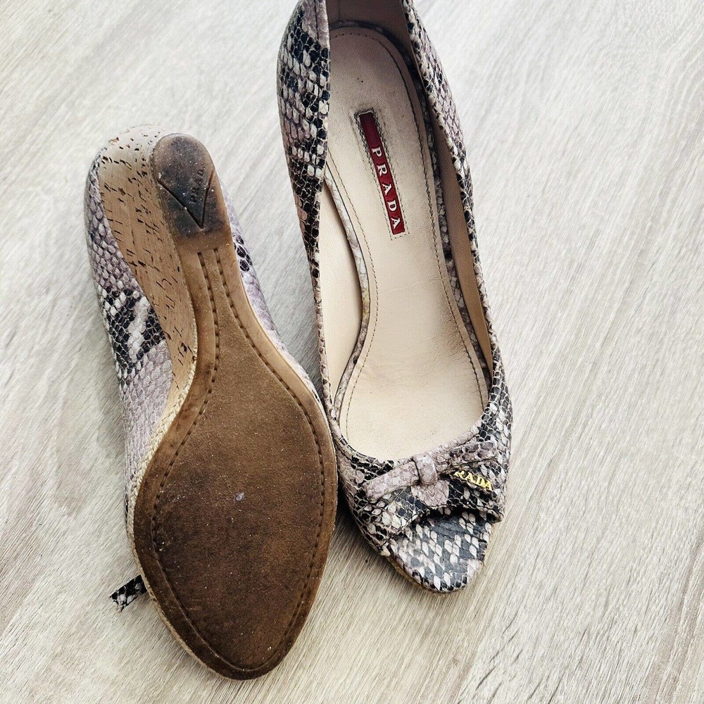 Prada Python Open Toe Cork Wedges - image 5